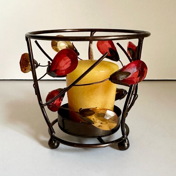Metal Floral Votive Tealight Candle Holder with Yellow Votive Candle - Picture 3 of 12